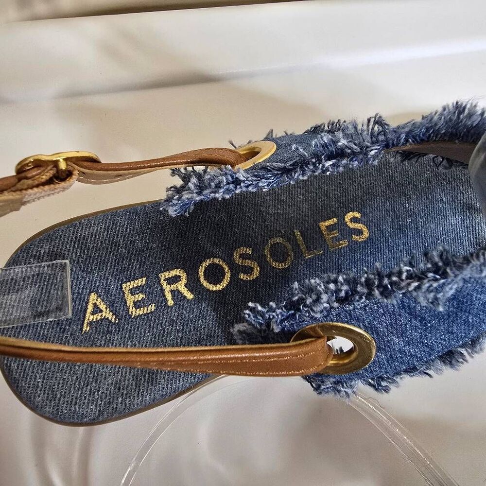Aerosoles Conclusion Denim Fringe Sandals Blue Jean Boho Slingback Size 7 - Picture 2 of 13